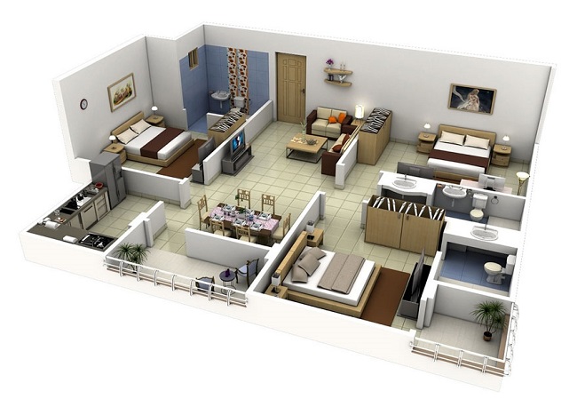 Mẫu thiết kế nội thất phù hợp với chung cư 3 phòng ngủ sang trọng