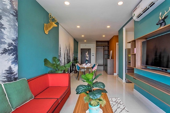 Mẫu thiết kế nội thất chung cư 3 phòng ngủ kết hợp với màu xanh thiên nhiên