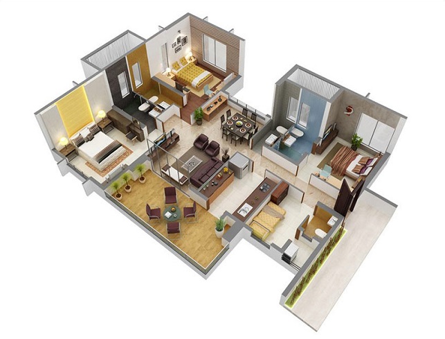 Mẫu thiết kế nội thất chung cư 3 phòng ngủ kết hợp nhiều màu sắc độc đáo
