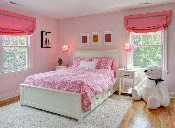 Phòng ngủ màu hồng siêu xinh xắn cho bé gái